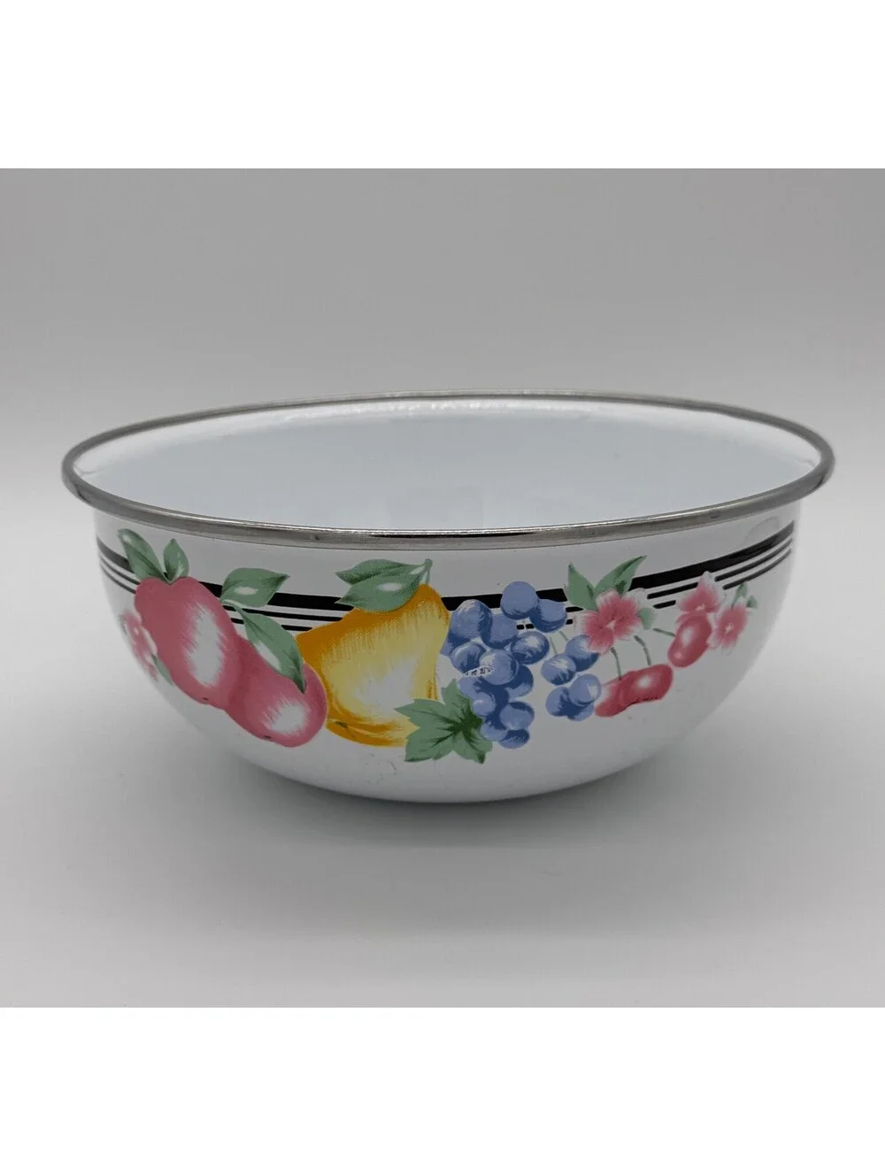 GMI Vintage Nesting Enamelware Mixing Bowl Fruit Pattern Dishwasher Safe